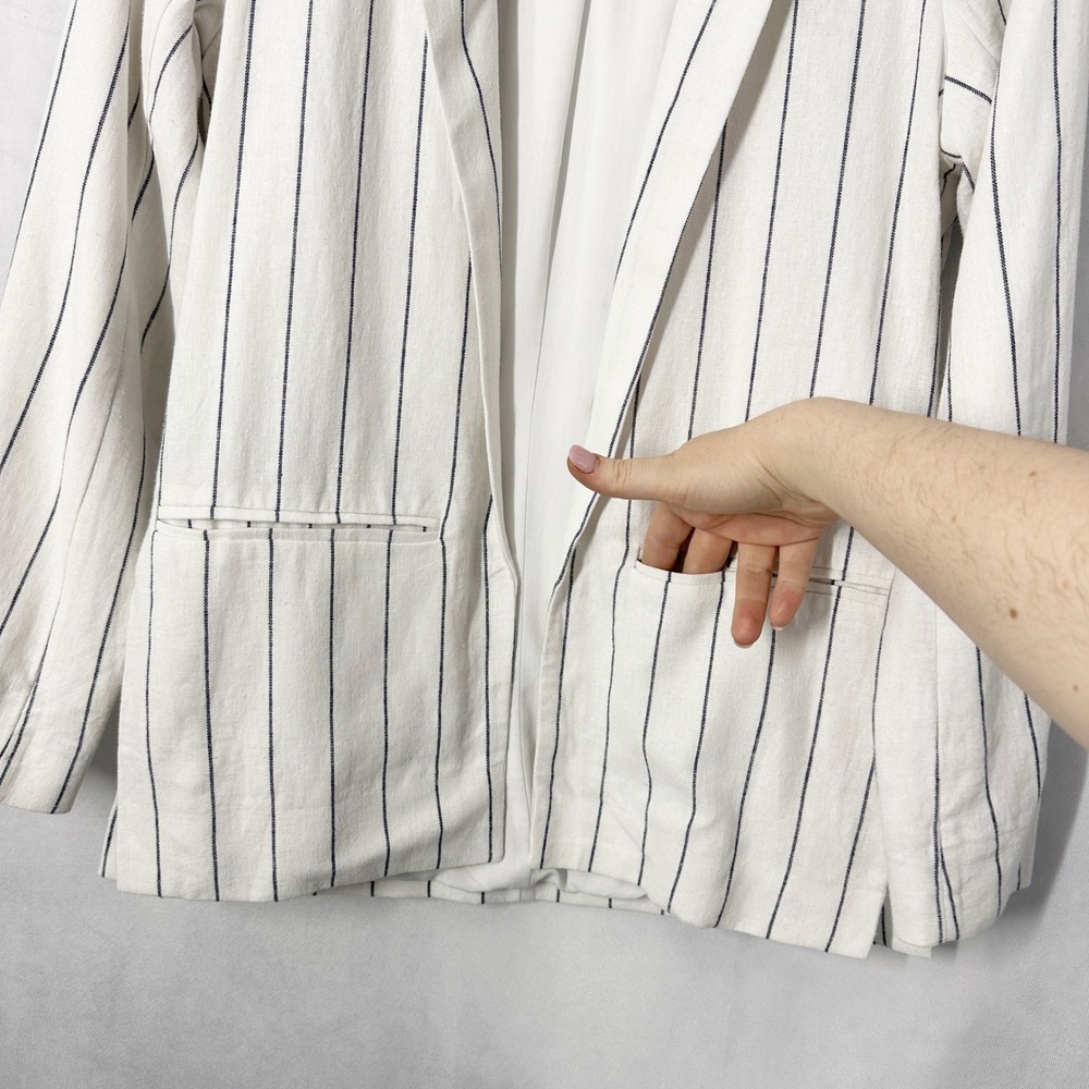 Abercrombie & Fitch Linen Pinstripe Long Sleeve White Blazer Womens Size Small - Picture 5 of 14